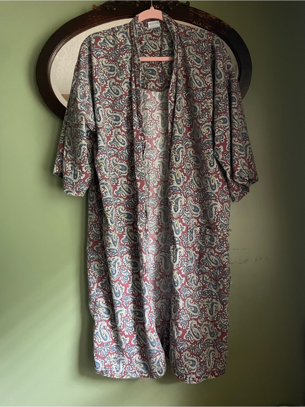 Vintage Robe / House Coat - Navy & Burgundy